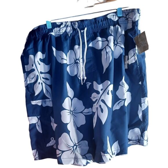 VTG Islander Swim Trunks Men's Large Blue and White Tropical Vacation Cruise - Picture 2 of 8